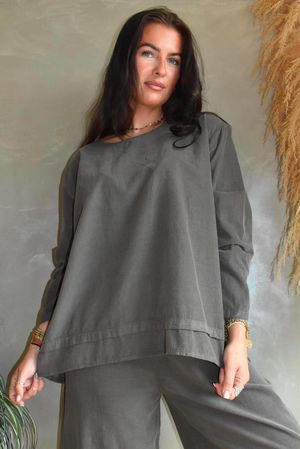 Arbi Needlecord Fold Hem Top Earth
